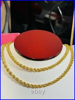 22K Yellow Saudi Gold 916 Mens Rope Chain Necklace With 26 Long 4mm 14.56 grams