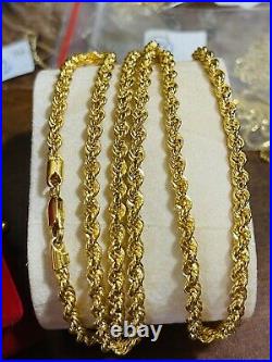 22K Yellow Saudi Gold 916 Mens Rope Chain Necklace With 26 Long 4mm 14.56 grams