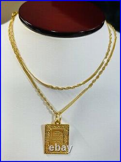 22K Yellow Saudi Gold 916 Mens Womens Book Necklace With 22 Long 2mm 5.9g