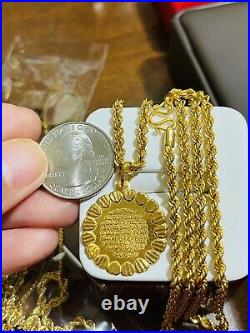 22K Yellow Saudi Gold 916 Mens Womens Round Necklace With 24 Long 3.2mm 12.11g