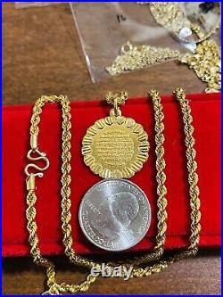 22K Yellow Saudi Gold 916 Mens Womens Round Necklace With 24 Long 3.2mm 12.11g