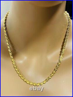 22K Yellow Saudi Gold 916 Womens Damascus Necklace With 22 Long 5.5mm 12.6g