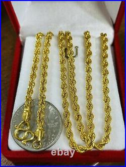 22K Yellow Saudi Gold 916 Womens Rope Necklace With 18 Long 6.2g Wide 3.2mm