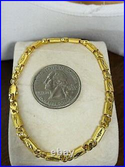 22K Yellow Saudi Gold Fine 916 Mens Womens Baht Bracelet Large 8long 4mm 4.92g