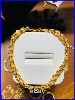 22K Yellow Saudi Gold Fine Damascus Womens Bracelet 7.5 Long 5mm Fits Medium
