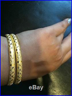 22k Plain Solid Real Yellow Gold Set 2 Bangle Bracelet Stackable India Dubai 916