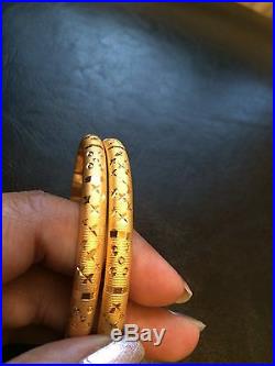 22k Plain Solid Real Yellow Gold Set 2 Bangle Bracelet Stackable India Dubai 916