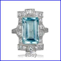 6.20ct era 1905's rare diamond vintage engagement aquamarine ring 14k white gold