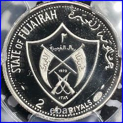 AH1389 (1970) U. A. E. Fujairah 2 Riyals PCGS PR68 DCAM Lot#G2722 Silver! Gem BU