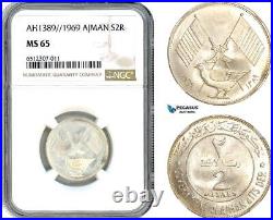 AI018, United Arab Emirates, Ajman, 2 Riyals AH1389 // 1969, Silver, NGC MS65