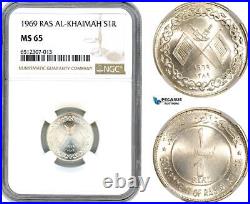 AI020, United Arab Emirates, Ras Al-Khaimah, 1 Riyal 1969, Silver, NGC MS65