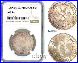 AI022, United Arab Emirates, Ras Al-Khaimah, 5 Riyals 1969, Silver, NGC MS66