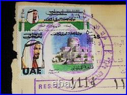 Abu Dhabi UAE Overprint 2 Revenue Stamps on Used Passport Visas Page Very Rare