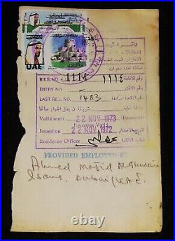 Abu Dhabi UAE Overprint 2 Revenue Stamps on Used Passport Visas Page Very Rare
