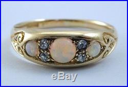 Antique 18ct gold natural black opal & diamond Edwardian styled ring size Q 3.4g