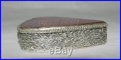 Antique 900 Silver & Glass Persian Chased Hinged Trinket/jewelry/pill Box Arabic