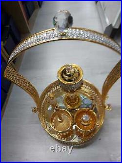 Arabian Incense burner Bakhoor Crystal Glass & Metal Gold Traditional Mabkhara