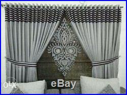 Arabic geometric Crush Velvet Greek Key Crystal Stones Blind And Curtains Set