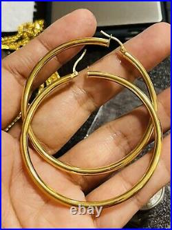 Beautiful 18K 750 Fine Saudi Gold Womens Hoop Earring 4.2g Large Size 3mm Wide
