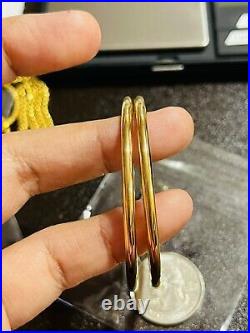 Beautiful 18K 750 Fine Saudi Gold Womens Hoop Earring 4.2g Large Size 3mm Wide