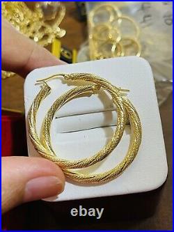Beautiful 18K 750 Fine Saudi Gold Womens Hoop Set Earring 3.5g Large 1.3 3.2mm