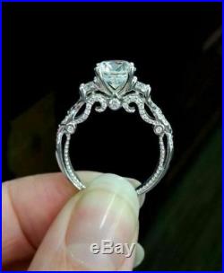 Beautiful 3Stone White 2.56Ct Round Lab-Created Diamond Engagement 14k Gold Ring