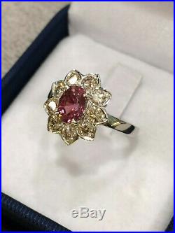 CERTIFIED 100% Natural 1.49 Ct Padparadscha Sapphire Ring 18K Gold and Diamonds