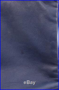 CLARE V VIVIER Navy Blue Red Stripe Print Leather Zip Foldover Bag Clutch Purse