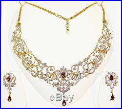 Certified 15cts Vs G Diamond Color Change Garnet 18k Gold Necklace Earrings Set