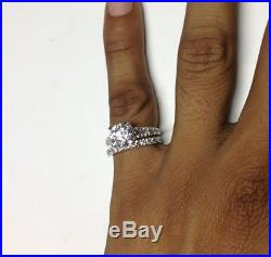 Certified 3.00Ct White Round Diamond Engagement Wedding Ring Set 14k White Gold