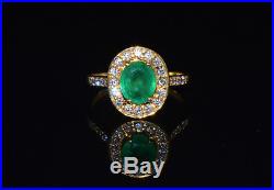 Certified Natural 1.63Cts VS F Diamond Emerald 18K Solid Gold Wedding Halo Ring