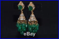 Certified Natural 102Cts Diamond Emerald 750 18K Gold 2-IN-1 Chandelier Earrings