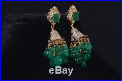 Certified Natural 102Cts Diamond Emerald 750 18K Gold 2-IN-1 Chandelier Earrings