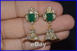 Certified Natural 102Cts Diamond Emerald 750 18K Gold 2-IN-1 Chandelier Earrings