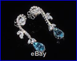 Certified Natural 10Cts VS F Diamond Aquamarine 18K 750 Solid Gold Drop Earrings