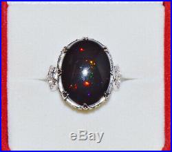 Certified Natural 11.3Cts VS F Diamond Black Opal 18K Solid Gold Cocktail Ring