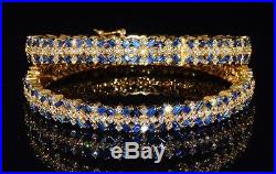Certified Natural 12.6cts Vs F Diamond Sapphire 18k Solid Gold Bangle Bracelet