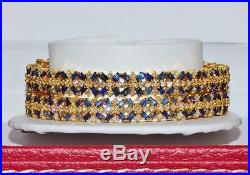 Certified Natural 12.6cts Vs F Diamond Sapphire 18k Solid Gold Bangle Bracelet