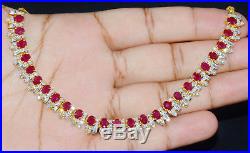Certified Natural 21.5CTS VS F Diamond Ruby 18K Solid Gold Necklace Earrings Set