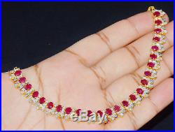 Certified Natural 21.5CTS VS F Diamond Ruby 18K Solid Gold Necklace Earrings Set