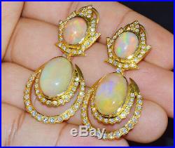 Certified Natural 24Cts VS F Diamond Opal 18K Solid Gold Dangle Cluster Earrings