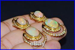 Certified Natural 24Cts VS F Diamond Opal 18K Solid Gold Dangle Cluster Earrings