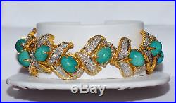 Certified Natural 29Cts VS Diamond Turquoise 18K 750 Solid Gold Bangle Bracelet