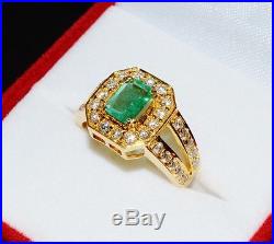 Certified Natural 2cts VS F Diamond Emerald 18K Solid Gold Engagement Ring Band