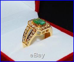 Certified Natural 2cts VS F Diamond Emerald 18K Solid Gold Engagement Ring Band