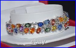 Certified Natural 32CTS VS F Diamond Multicolor Sapphire 18K Solid Gold Bracelet