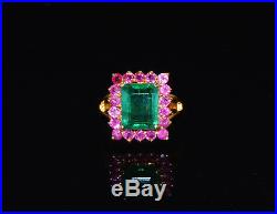 Certified Natural 5.9Cts Emerald Ruby 18K Solid Gold Cocktail Dinner Halo Ring