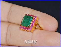 Certified Natural 5.9Cts Emerald Ruby 18K Solid Gold Cocktail Dinner Halo Ring