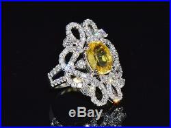 Certified Natural 5CTS VS F Diamond Sapphire 18K Solid Gold Cocktail Dinner Ring