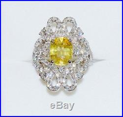 Certified Natural 5CTS VS F Diamond Sapphire 18K Solid Gold Cocktail Dinner Ring
